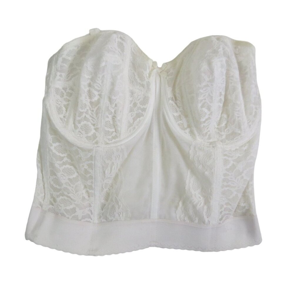 Vintage White Bustier GODDESS Women's 70s White Lace Full Coverage Size 38DD